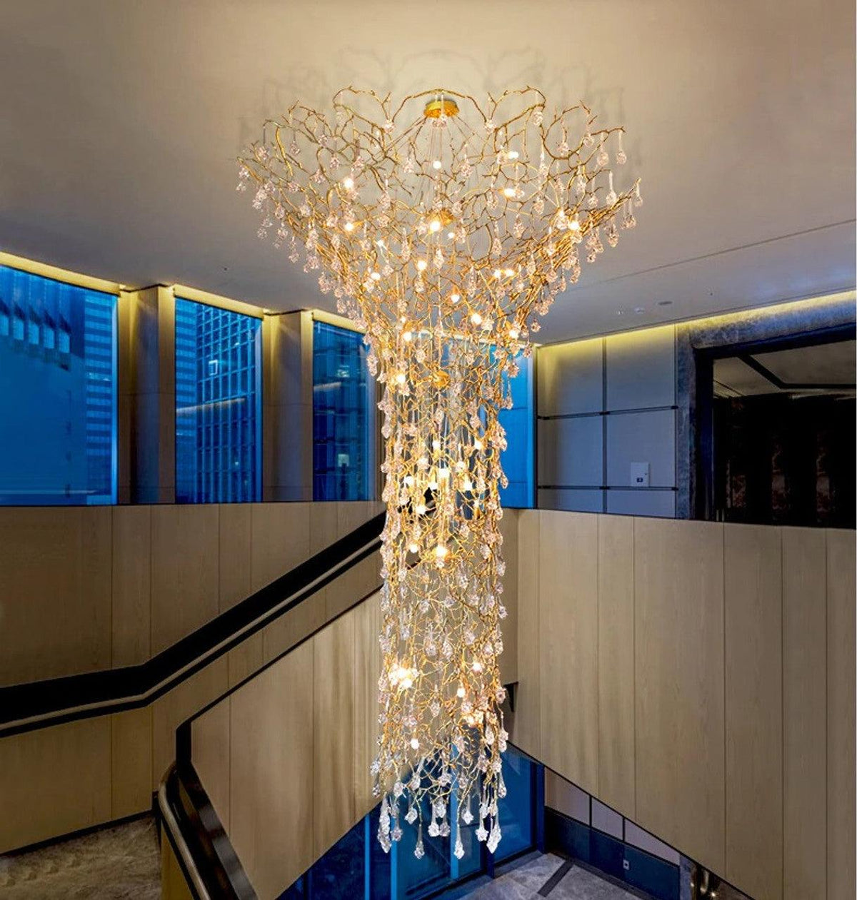 Tree Branch Staircase Chandelier, Rustic Design — detail view