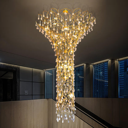 Tree Branch Staircase Chandelier, Rustic Design — front view