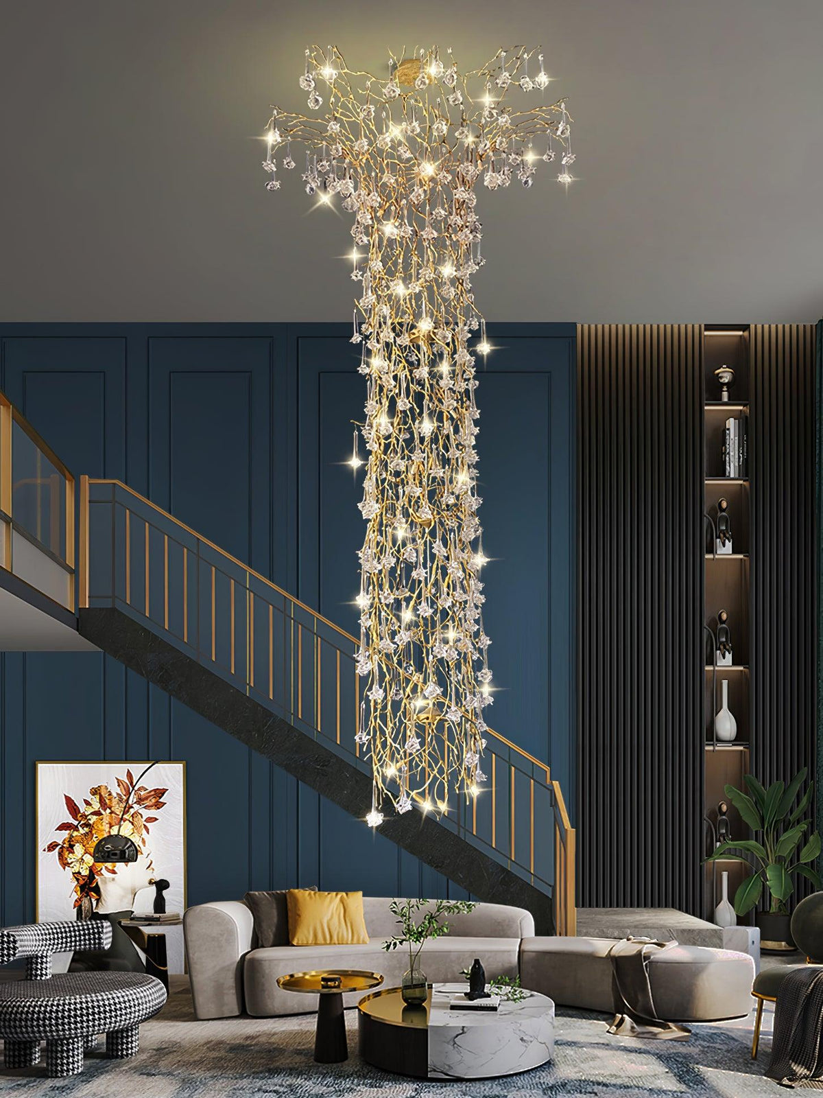 Tree Branch Staircase Chandelier, Rustic Design