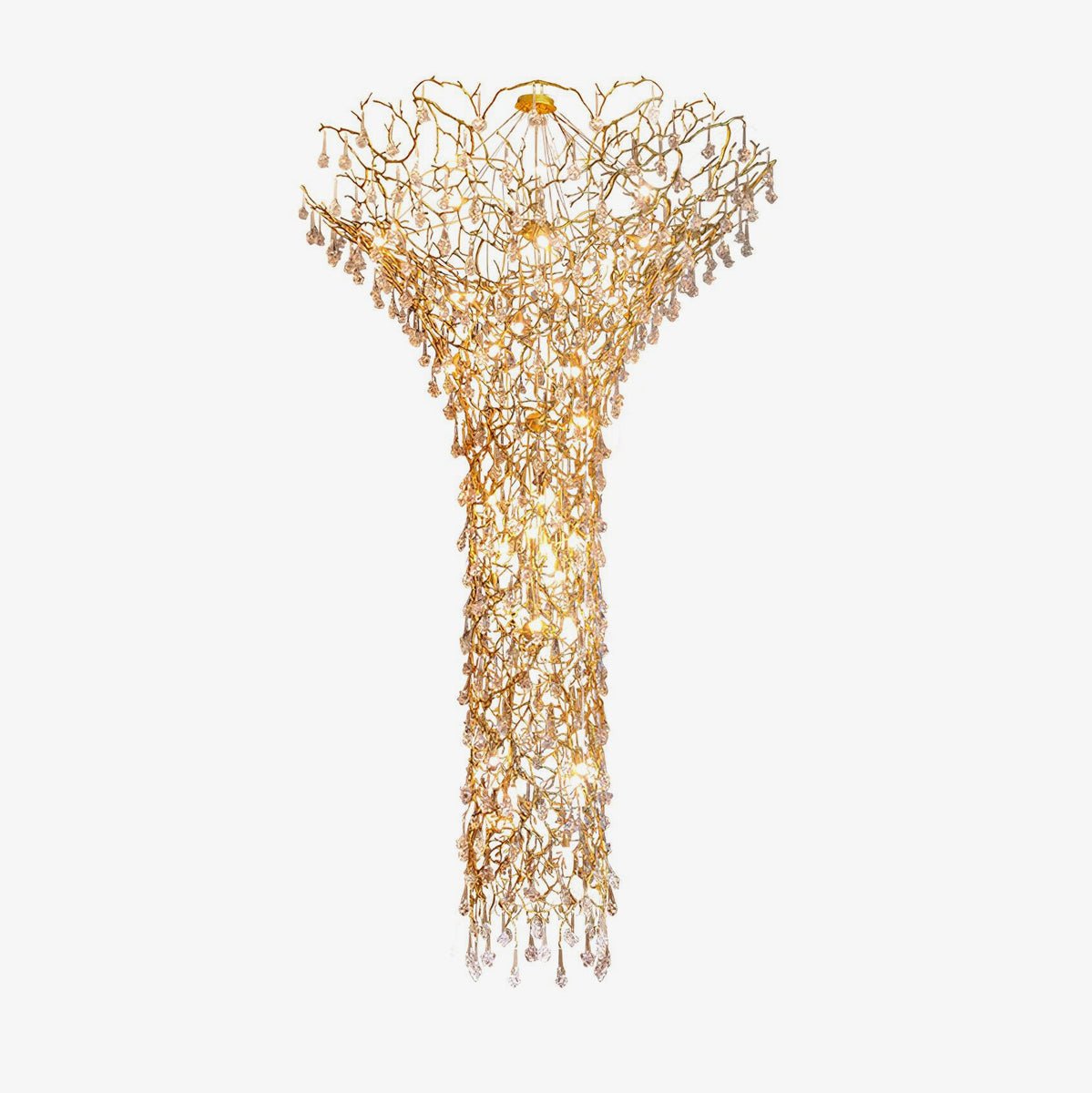 Tree Branch Staircase Chandelier, Rustic Design — side view