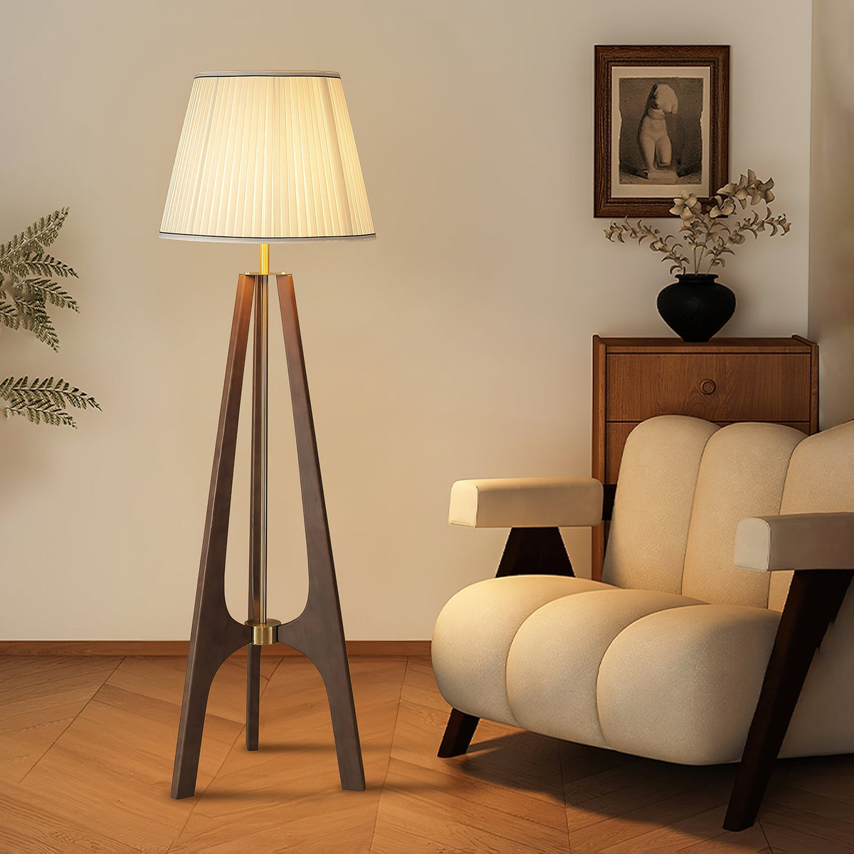 Tripod Floor Lamp, Soft Warm Light — detail view
