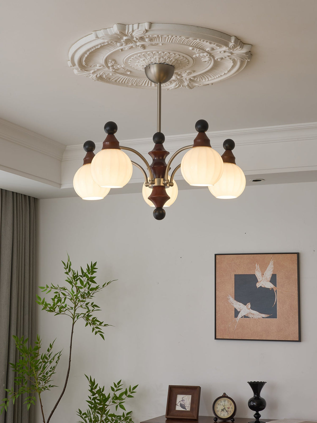 Walnut Chandelier with Adjustable Height