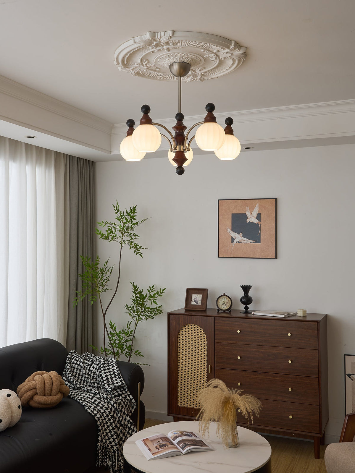 Walnut Chandelier with Adjustable Height