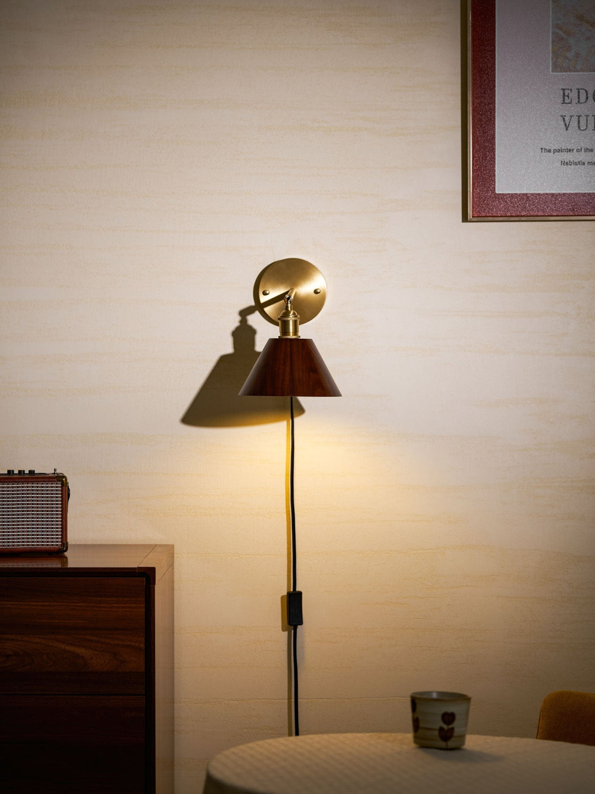 Vintage Wood Plug-In Wall Lamp, Easy Installation