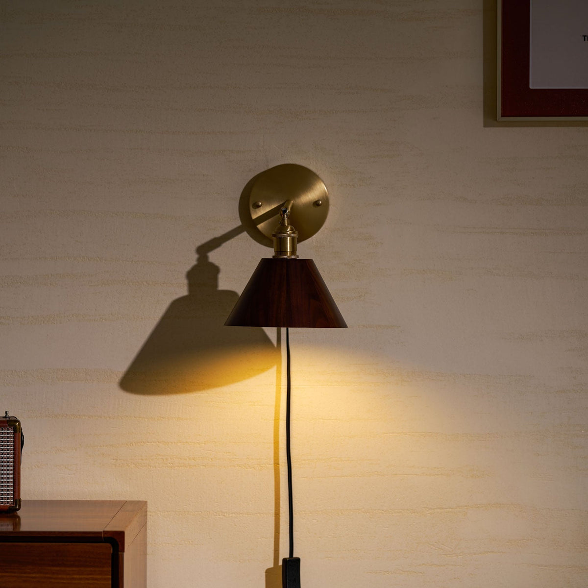Vintage Wood Plug-In Wall Lamp, Easy Installation