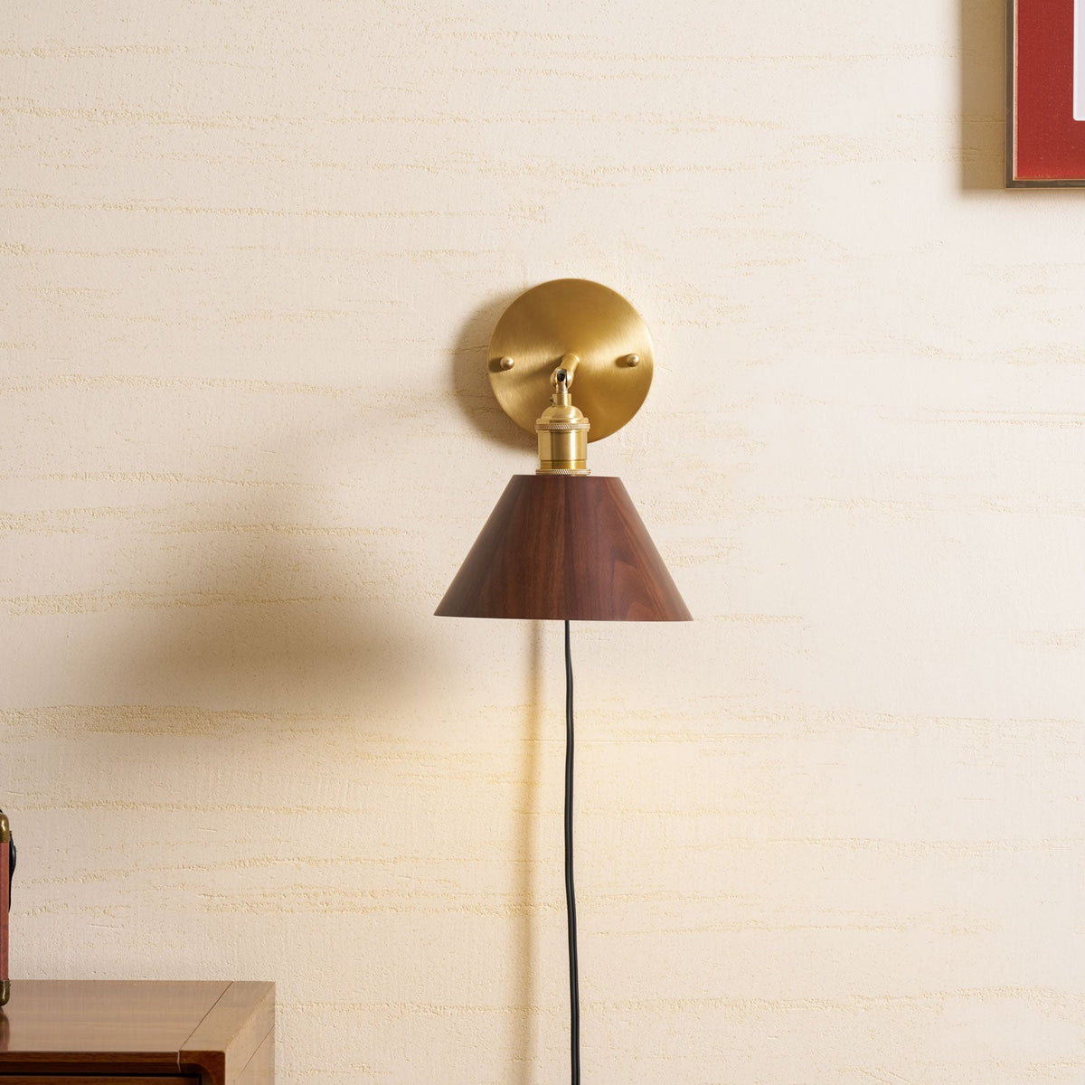 Vintage Wood Plug-In Wall Lamp, Easy Installation