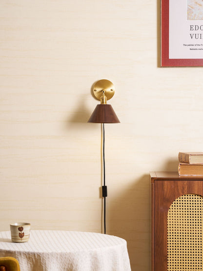 Vintage Wood Plug-In Wall Lamp, Easy Installation