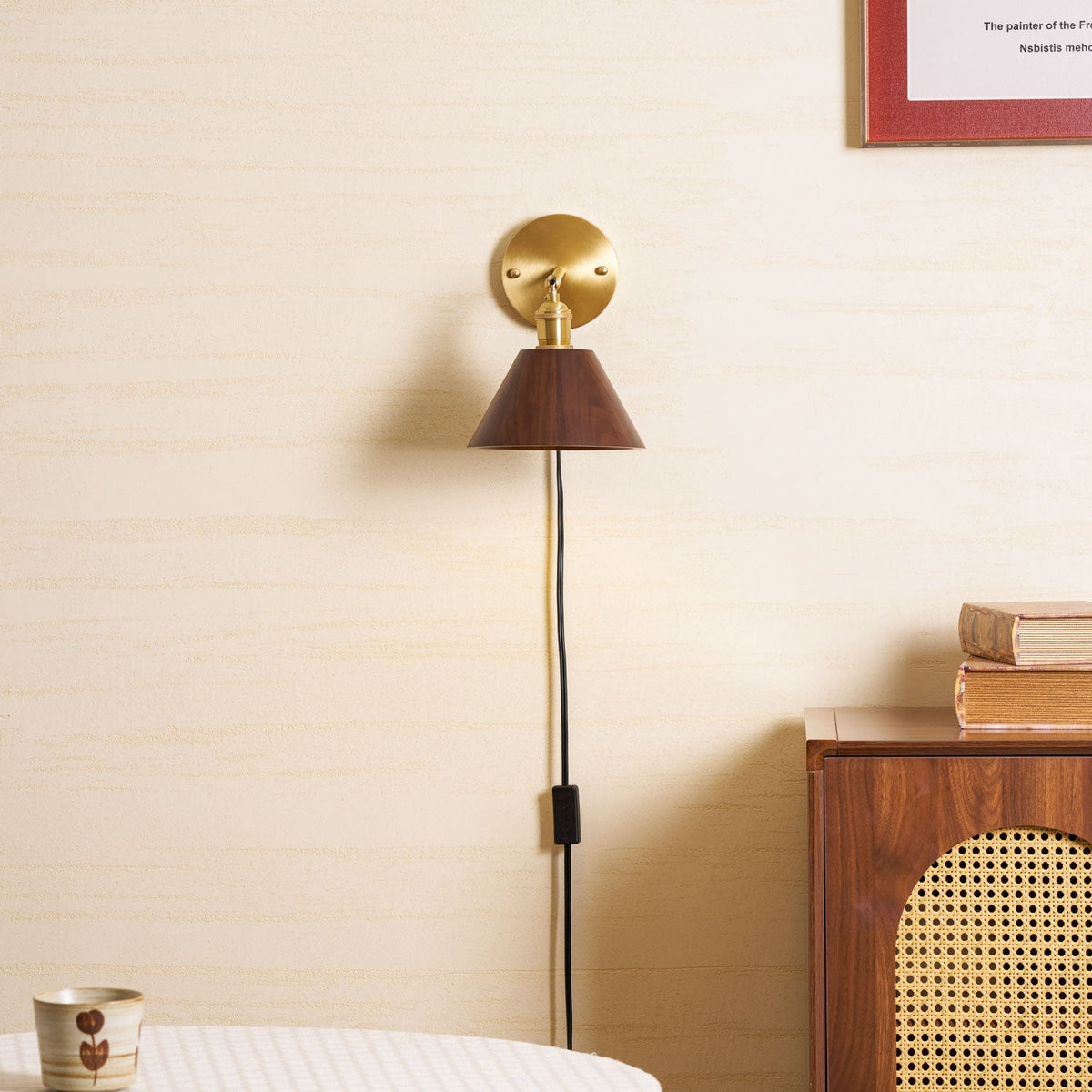 Vintage Wood Plug-In Wall Lamp, Easy Installation