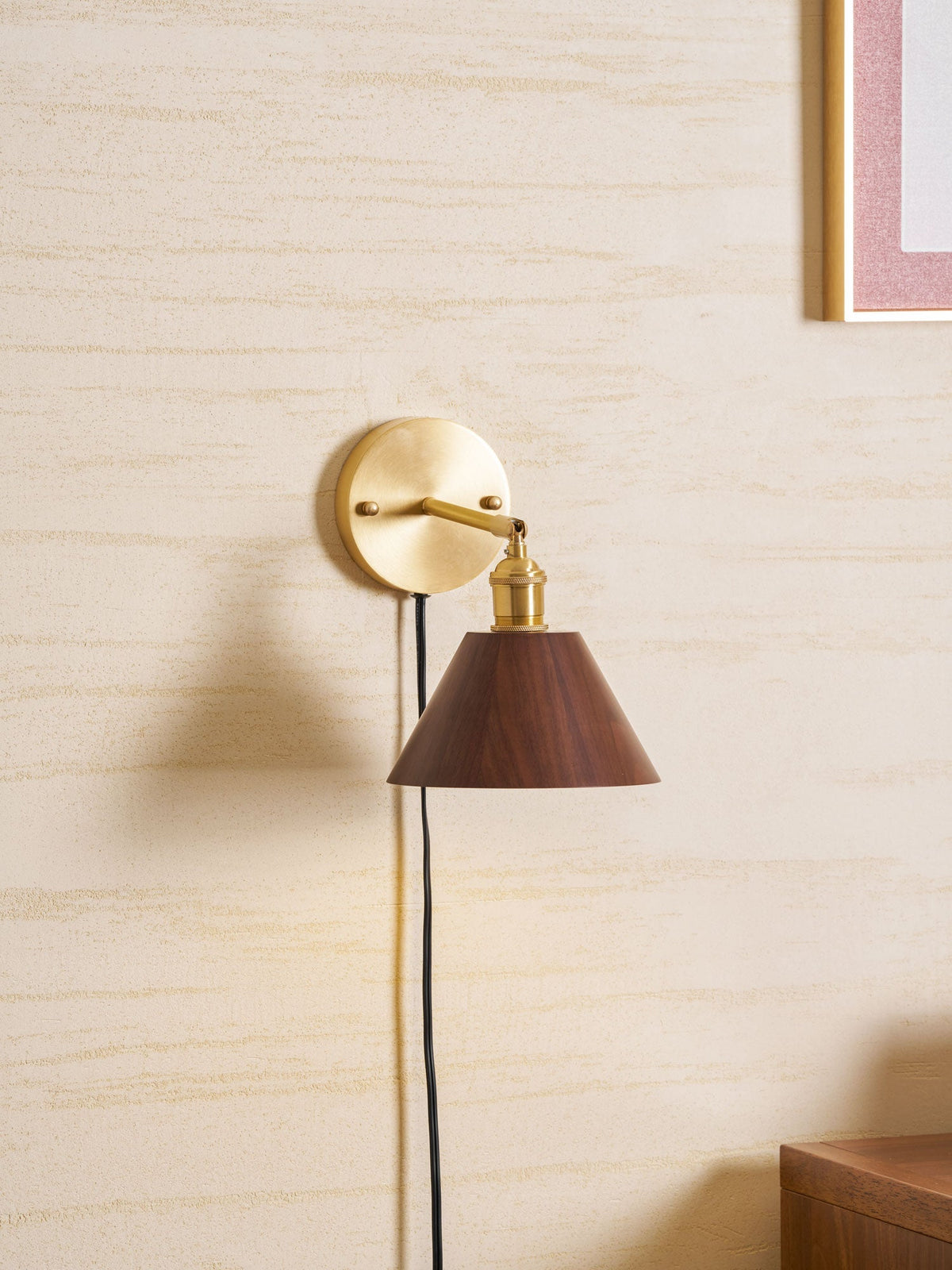 Vintage Wood Plug-In Wall Lamp, Easy Installation