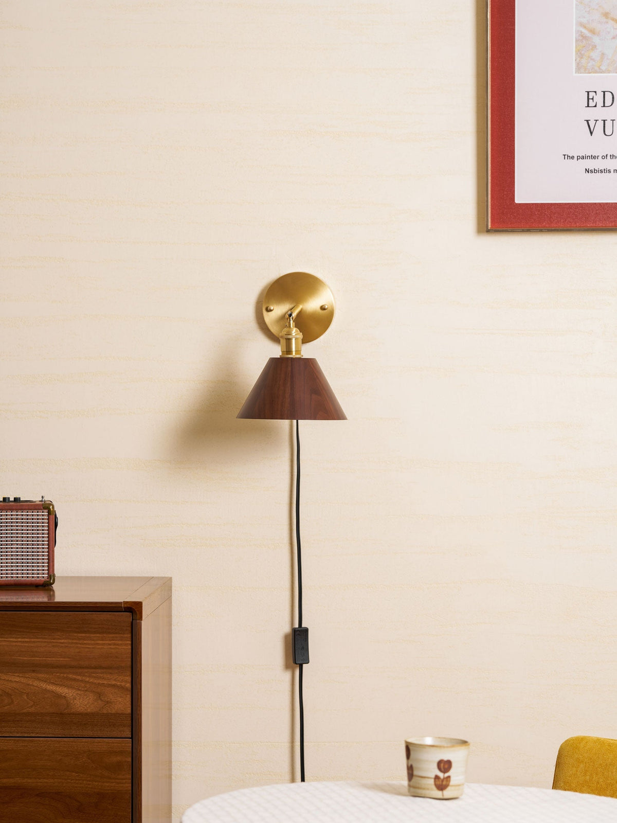 Vintage Wood Plug-In Wall Lamp, Easy Installation