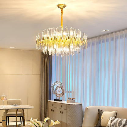 Vintage Brass Chandelier with Adjustable Height & Crystal Accents — side view