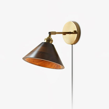 Vintage Wood Plug-In Wall Lamp, Easy Installation — detail view
