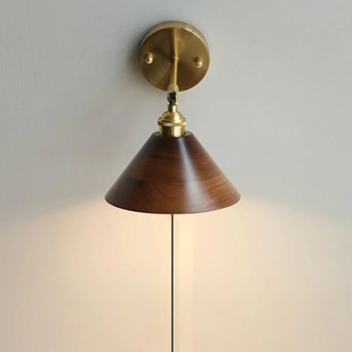 Vintage Wood Plug-In Wall Lamp, Easy Installation — side view