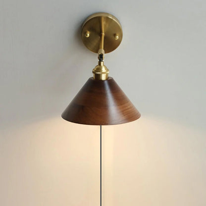 Vintage Wood Plug-In Wall Lamp, Easy Installation — side view