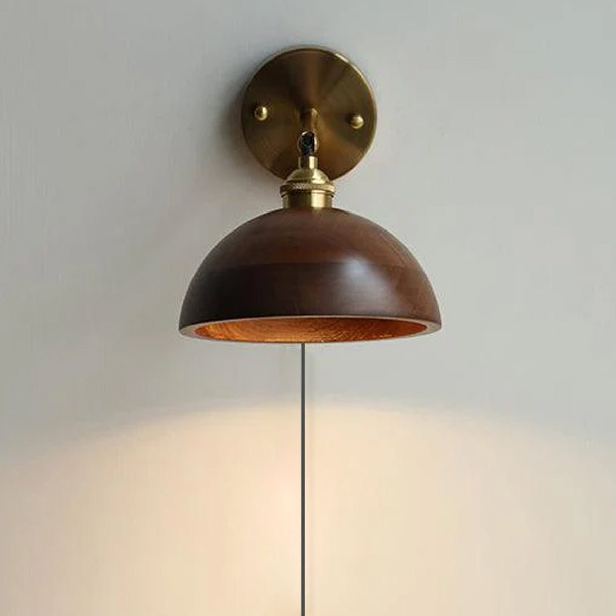 Vintage Wood Plug-In Wall Lamp, Easy Installation — front view