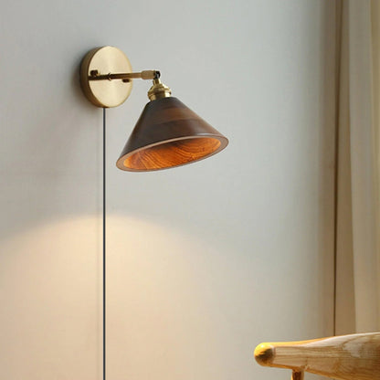Vintage Wood Plug-In Wall Lamp, Easy Installation