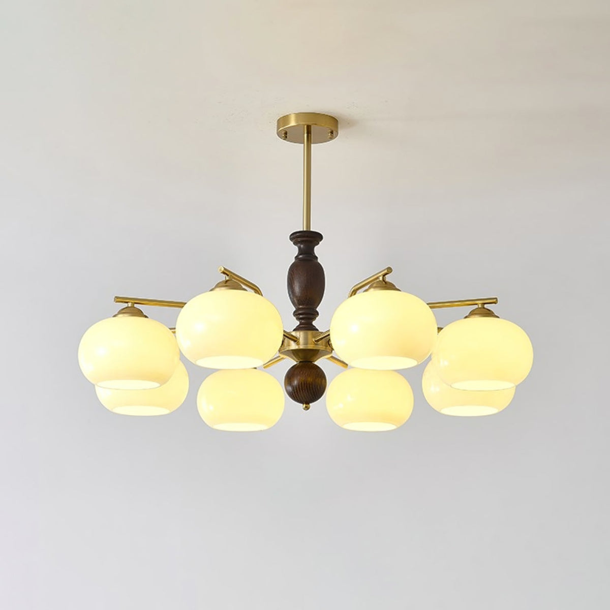 Walnut Beige Orb Chandelier with Adjustable Height — detail view
