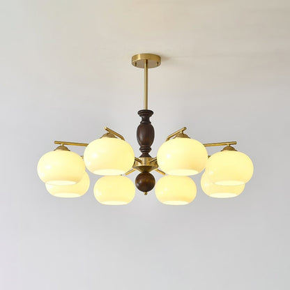 Walnut Beige Orb Chandelier with Adjustable Height — detail view