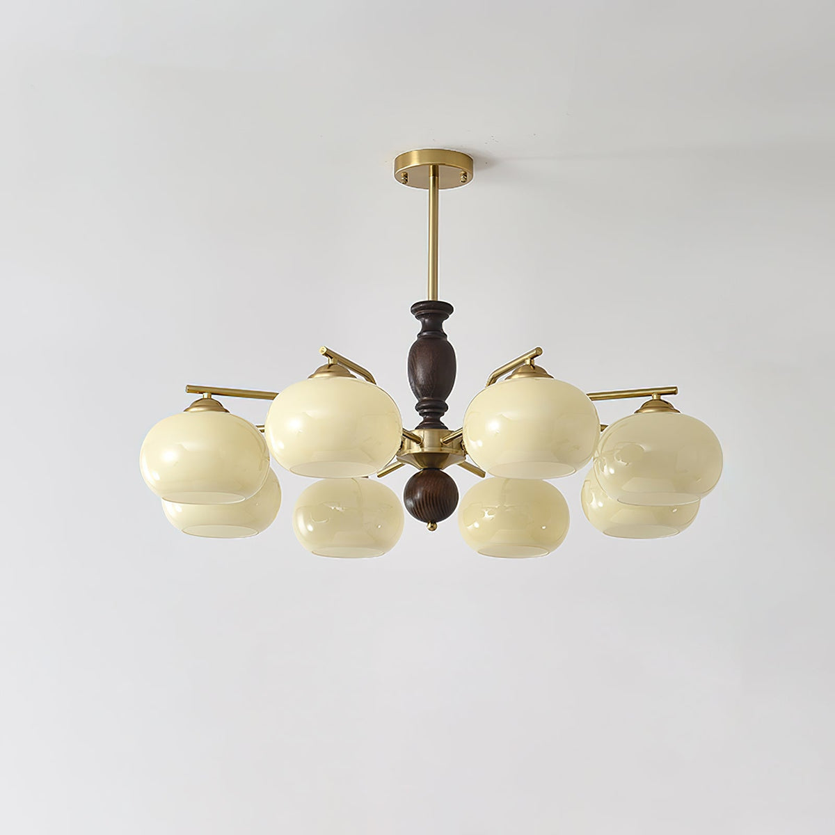 Walnut Beige Orb Chandelier with Adjustable Height