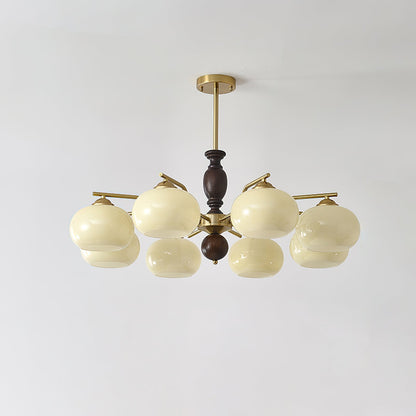 Walnut Beige Orb Chandelier with Adjustable Height