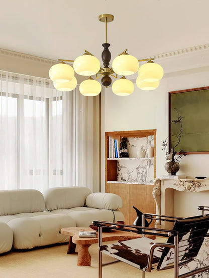 Walnut Beige Orb Chandelier with Adjustable Height