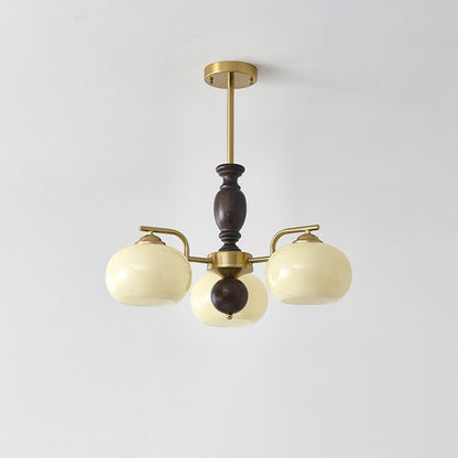 Walnut Beige Orb Chandelier with Adjustable Height
