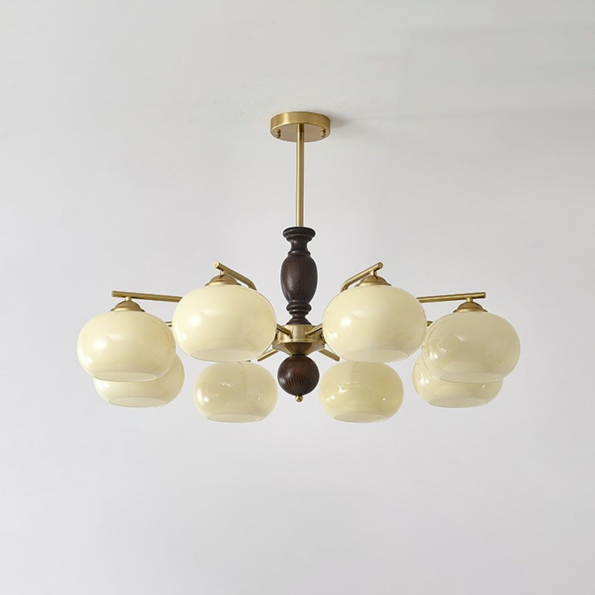 Walnut Beige Orb Chandelier with Adjustable Height
