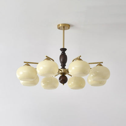 Walnut Beige Orb Chandelier with Adjustable Height