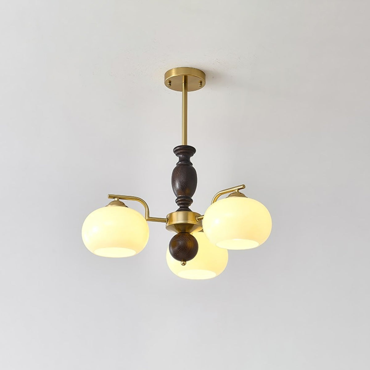 Walnut Beige Orb Chandelier with Adjustable Height — front view