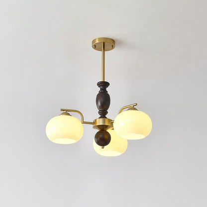 Walnut Beige Orb Chandelier with Adjustable Height — front view