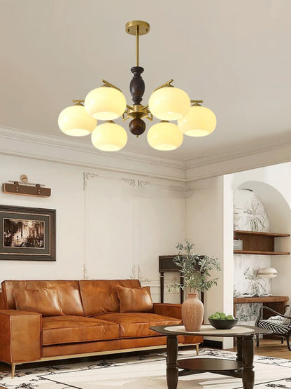 Walnut Beige Orb Chandelier with Adjustable Height