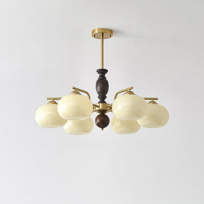 Walnut Beige Orb Chandelier with Adjustable Height