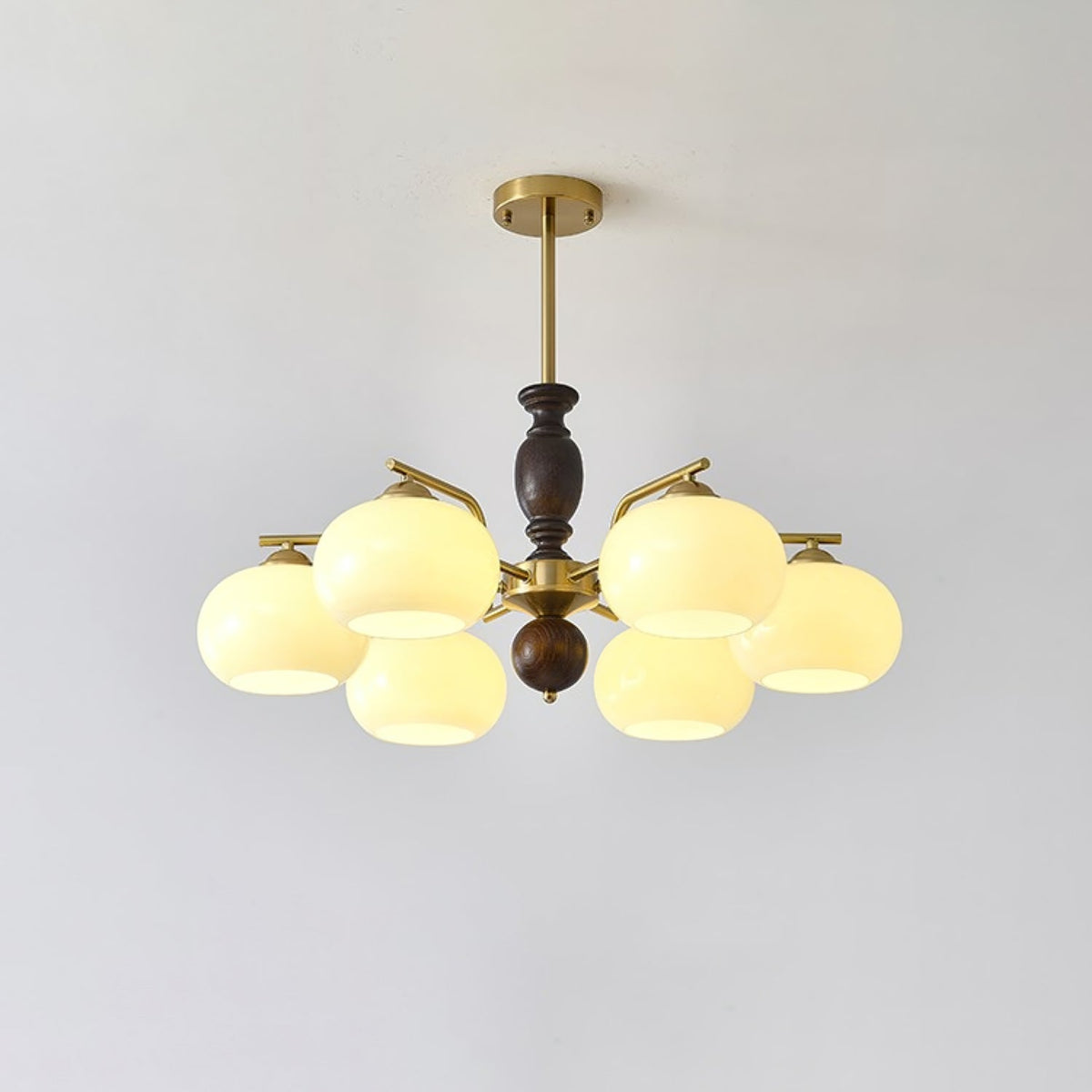 Walnut Beige Orb Chandelier with Adjustable Height — side view