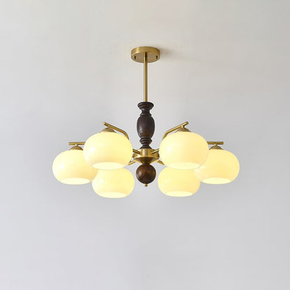 Walnut Beige Orb Chandelier with Adjustable Height — side view