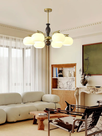 Walnut Beige Orb Chandelier with Adjustable Height