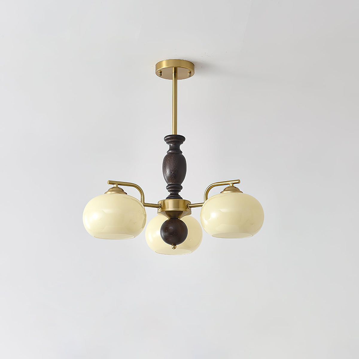 Walnut Beige Orb Chandelier with Adjustable Height