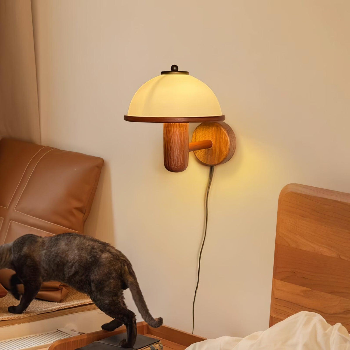 Mushroom-Shaped Wood Wall Lamp, Eco-Friendly