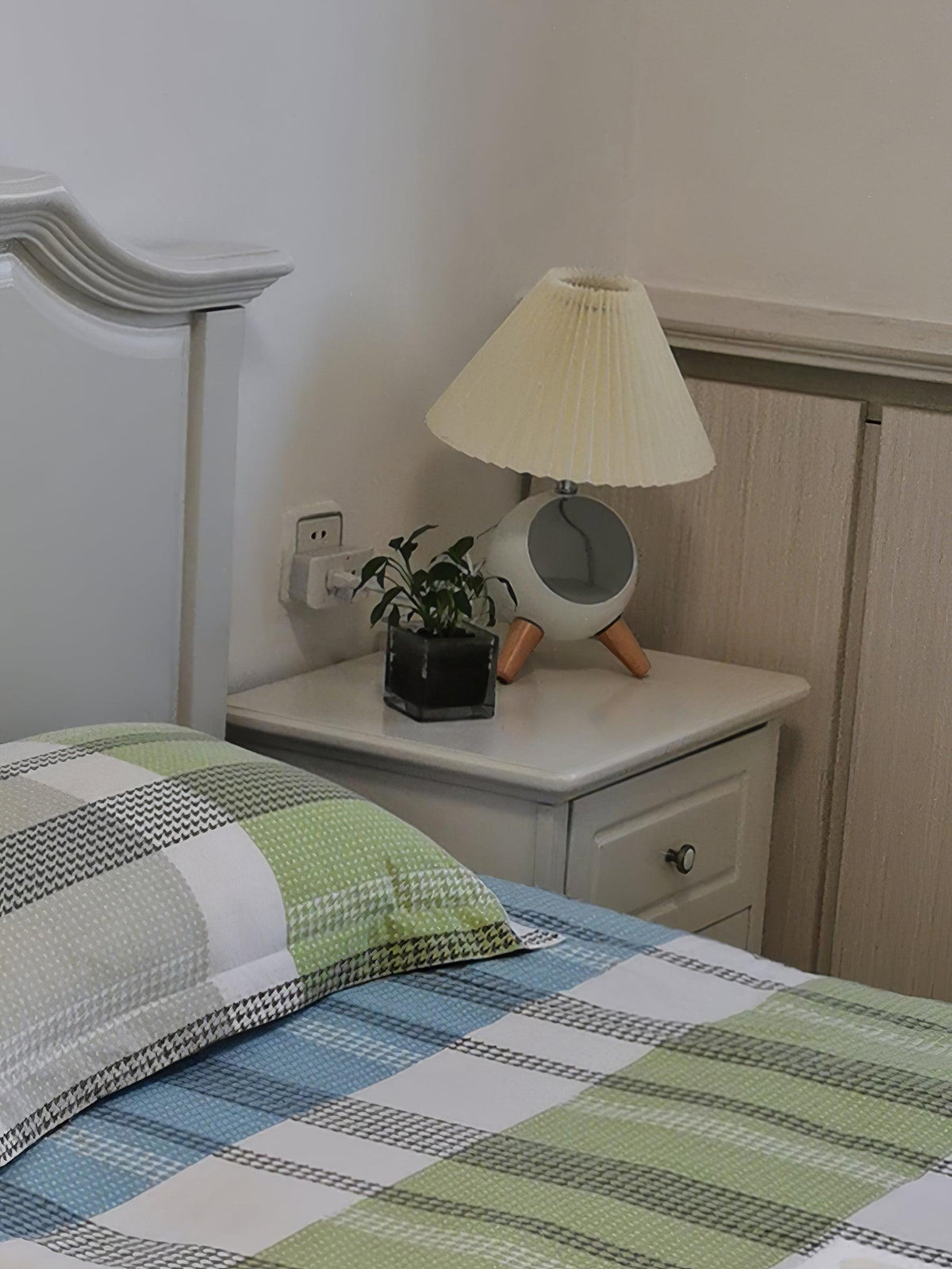 Small Wood Table Lamp with USB Port