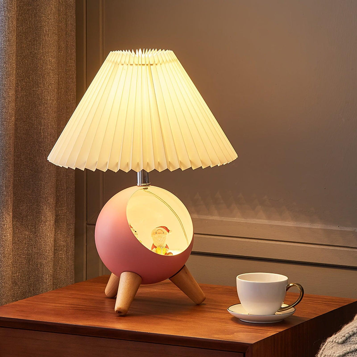 Small Wood Table Lamp with USB Port — side view