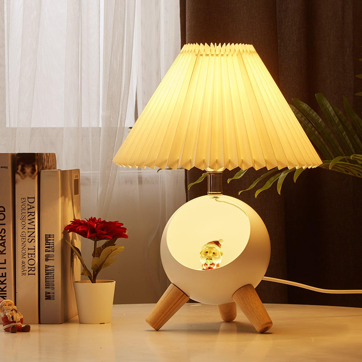 Small Wood Table Lamp with USB Port — front view