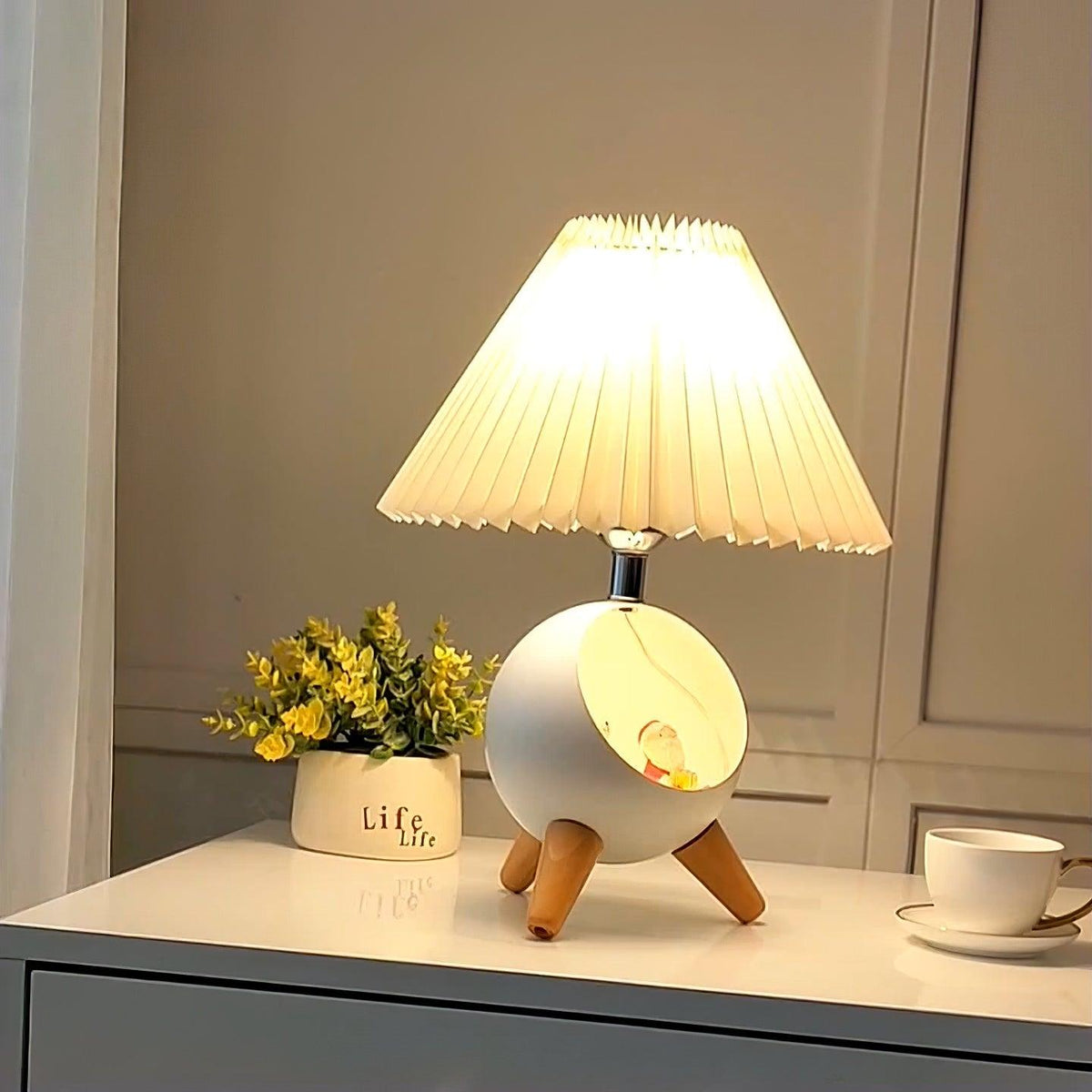 Small Wood Table Lamp with USB Port