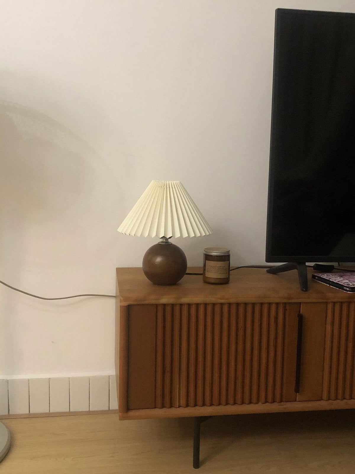 Wooden Pleated Table Lamp with Adjustable Brightness
