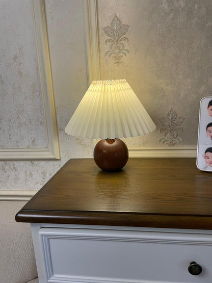 Wooden Pleated Table Lamp with Adjustable Brightness