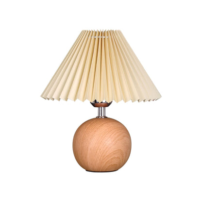 Wooden Pleated Table Lamp with Adjustable Brightness