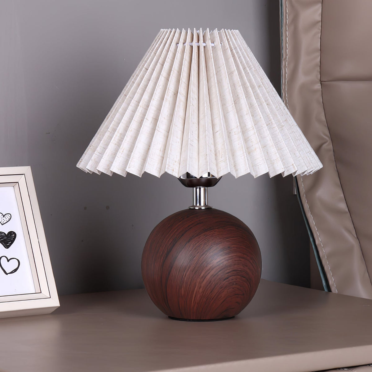 Wooden Pleated Table Lamp with Adjustable Brightness
