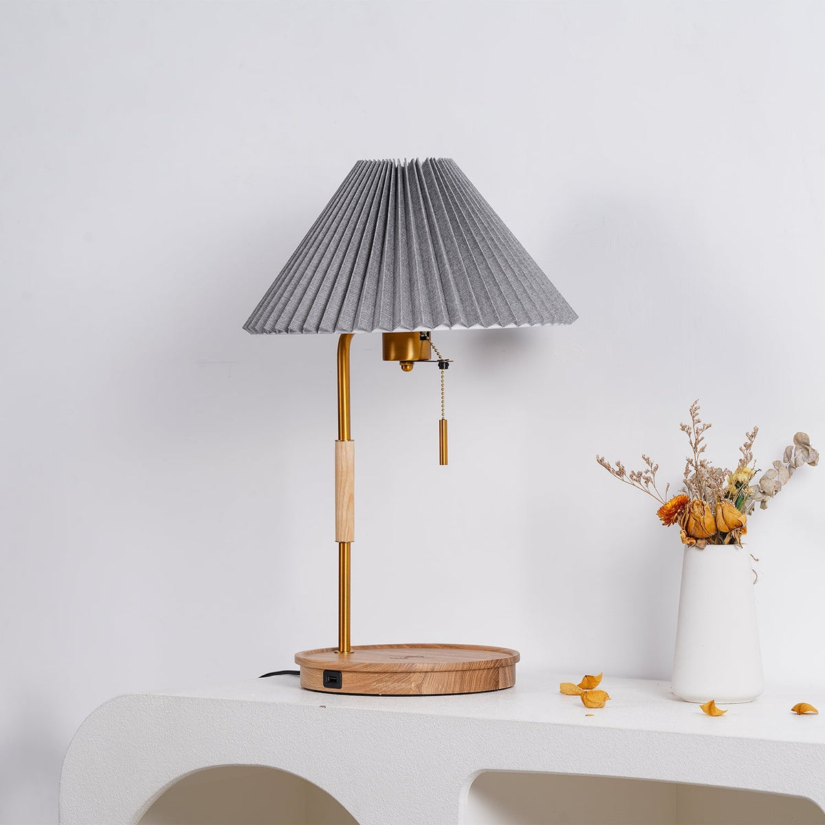 Retro Wooden Table Lamp, Dimmable LED — lifestyle view