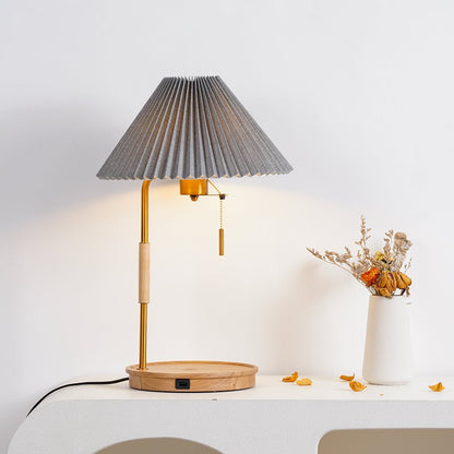 Retro Wooden Table Lamp, Dimmable LED — side view