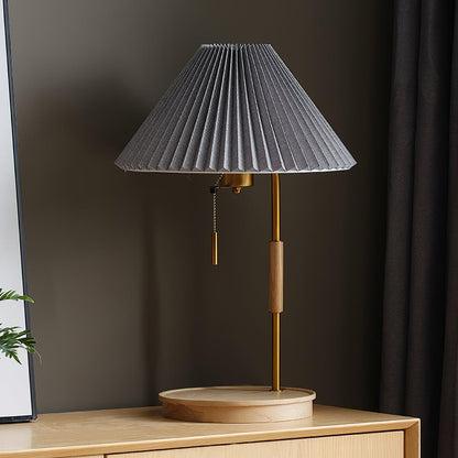 Retro Wooden Table Lamp, Dimmable LED — front view