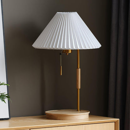 Retro Wooden Table Lamp, Dimmable LED — front view