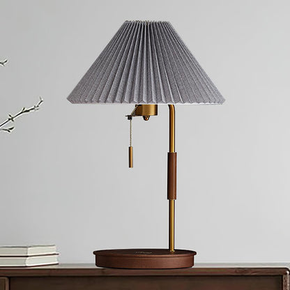 Vintage Wooden Table Lamp, Wireless Charging — side view